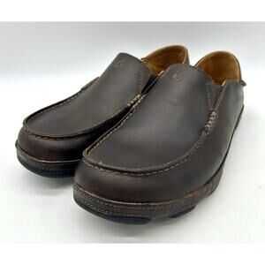 Olukai Moloa Slip On Brown Oiled Leather Loafers Shoe 10128-6348 Men's 11.5